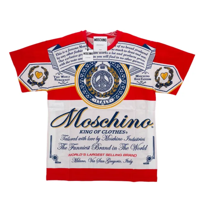 NWT Moschino Budweiser Printed Cotton Jersey T-shirt Size XS Oversized