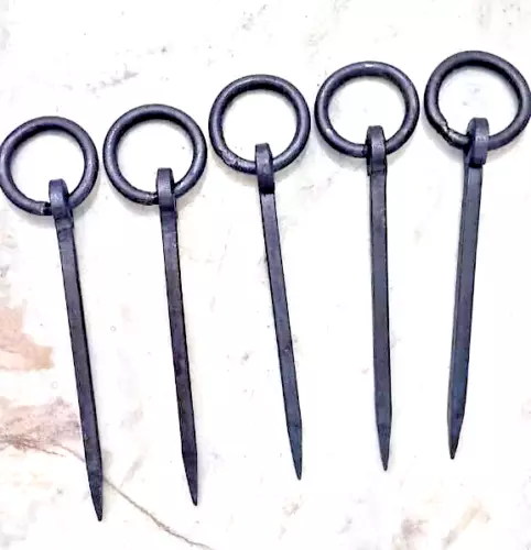 Handmade Wrought Iron Tethering Ring Pin Meat Beam Game Hook 12 " Lot of 5 pcs