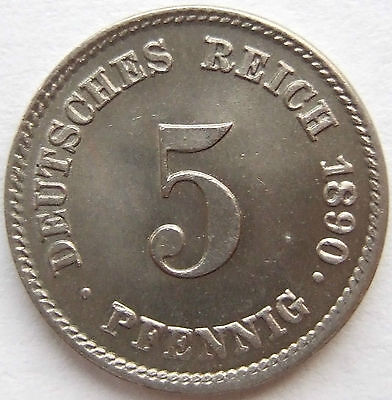 Pièce de Monnaie Reich Allemand Empire 5 Pfennig 1890 G En Uncirculated