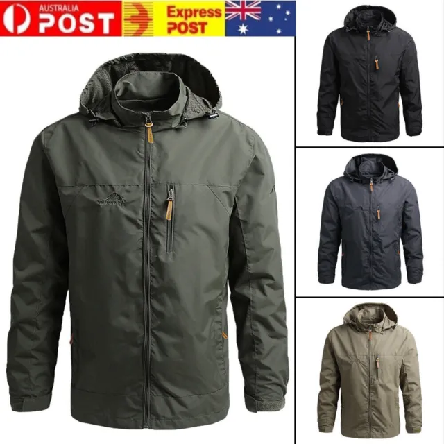 Mens Waterproof Windproof Jacket Hooded Coat Outdoor Warm Windbreaker Outwear AU