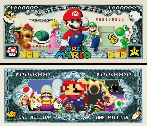 SUPER MARIO BROS - BILLET de COLLECTION 1 MILLION de DOLLAR US ! Série Jeu Vidéo