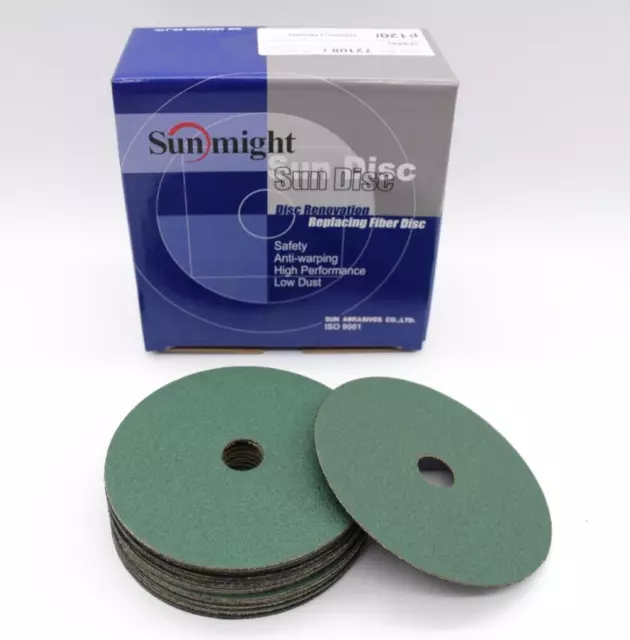 Sunmight Sun Disc 120 Grit 100mm x 16mm Hole Fibre Sanding Disc x 25 -Sand Paper