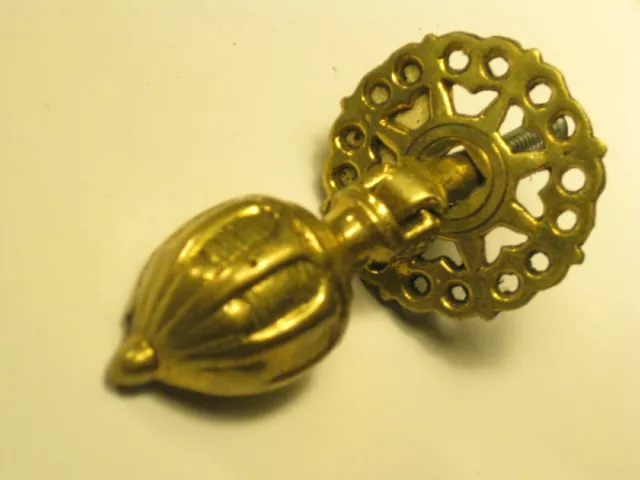 1 vintage ornate teardrop metal hanging W.E. RHYNE brass drawer pull handle
