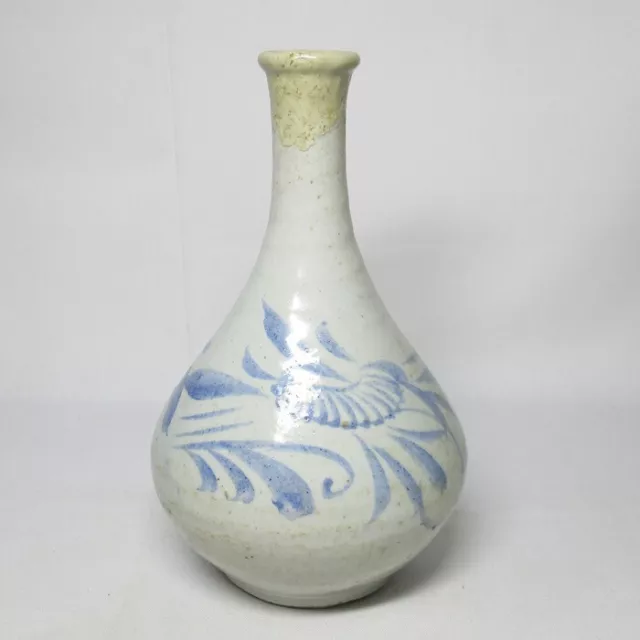 G2161: Real, old Korean blue-and-white porcelain flower vase of Joseon dynasty