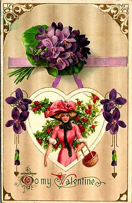 To My Valentine Merry Widow Hat Embossed 1914 DB Postcard Winsch Back