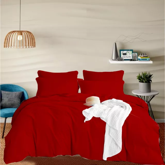 Red Plain Duvet Cover Set With Matching Fitted Sheet Egyptian Cotton By Komfit