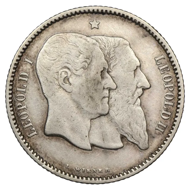 Belgique 1 franc 1880 Léopold II 50e anniversaire de l'indépendance argent KM.38