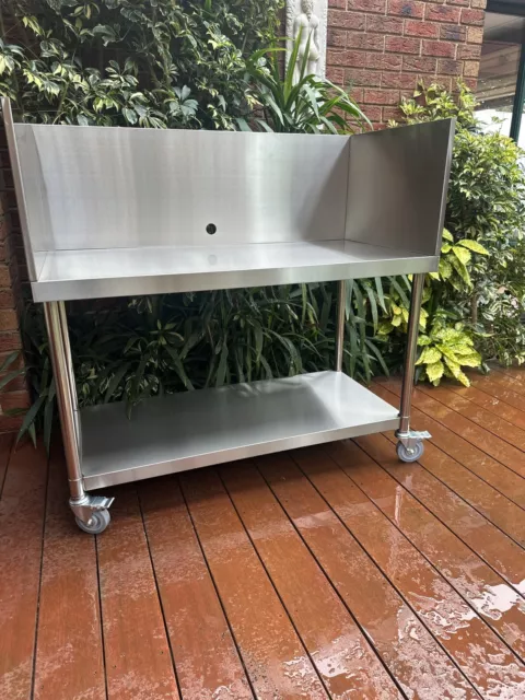2 Tier Stainless Steel Outdoor Commercial Prep Table Tall Wind Guard splashBack
