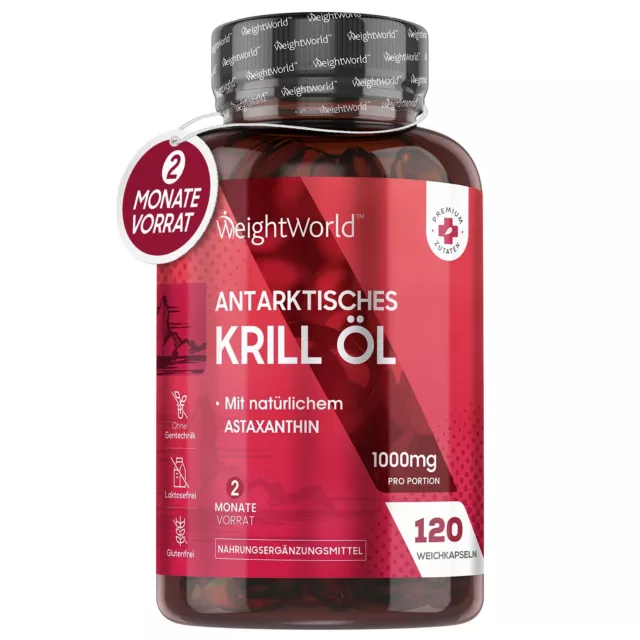 Krill Öl - 120 Kapseln - 1000mg - Omega 3 Fischöl - Astaxanthin - Herzgesundheit