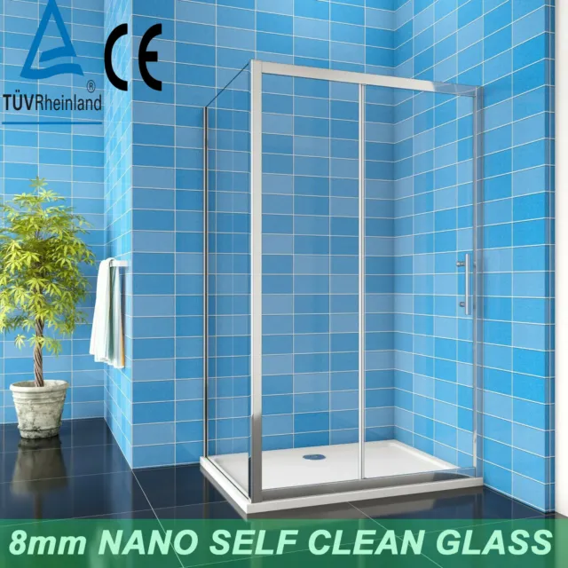 Shower Enclosure Walk In Sliding Door Cubicle Side Panel and Tray 8mm NANO Glass