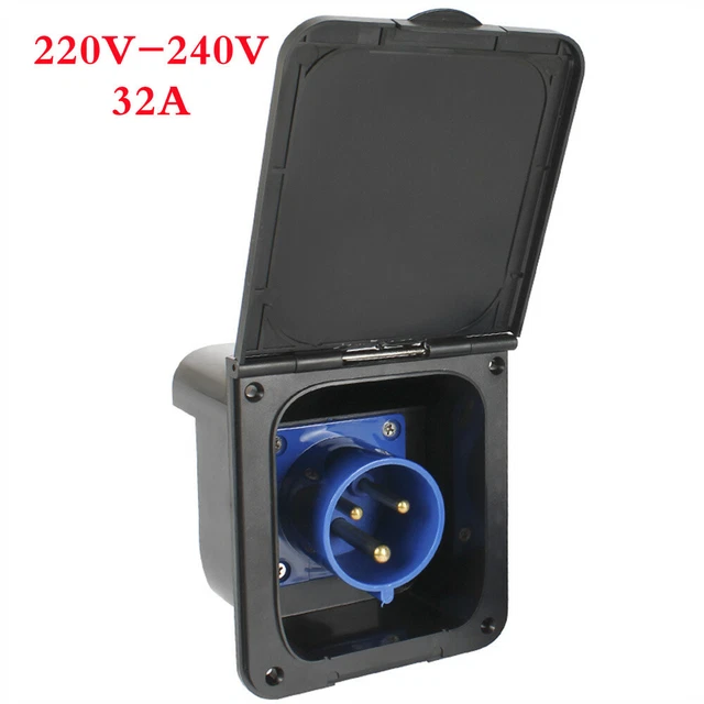 220V-240V 32A Flush Hook Up Plug &Socket For RV Camper Motorhome Trailer Caravan
