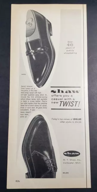 Print Ad 1962 Shaw Mens Shoes Casual Dress Work Wear Wes Miles 40 Years    AD1-4