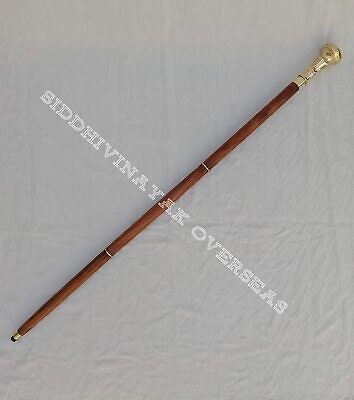 Antique Vintage wooden Walking Brass Anchor Design Ball Handle Style Cane Stick