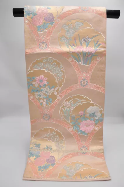 Vintage Japanese Kimono Fukuro Obi Silk Classic Lucky Pattern Light cherry