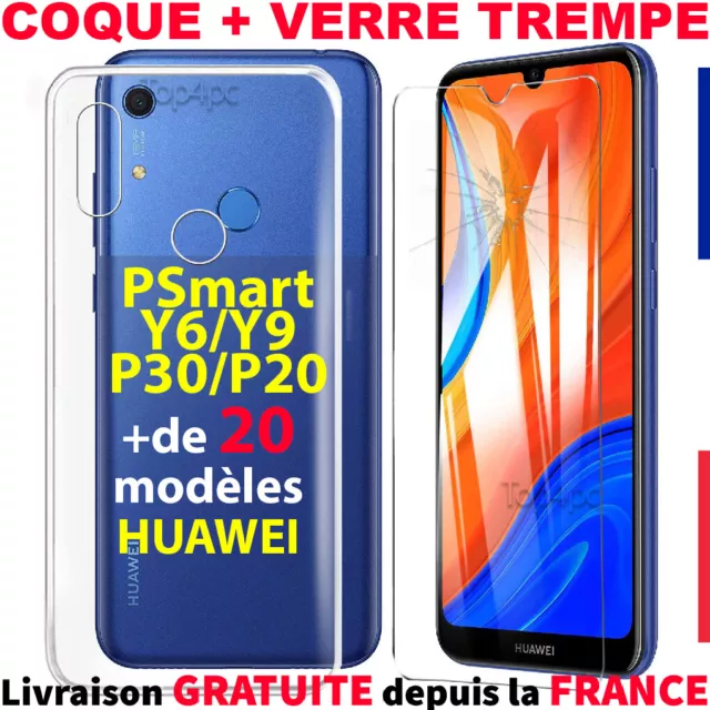 Coque Huawei Y6 P30 P20 P Smart + Protection Écran Vitre Verre Trempé Antichoc