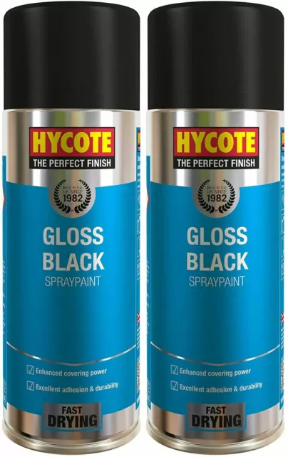 GLOSS BLACK LACQUER HYCOTE AEROSOL SPRAY PAINT AUTO CAR MULTI-PURPOSE 400ML x2