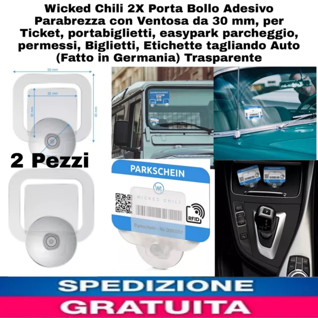 2pz Porta Bollo Adesivo Parabrezza con Ventosa da 30 mm X Ticket Parcheggio