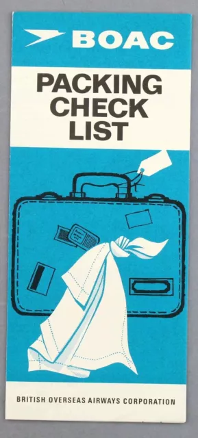 Boac Packing Check List Vintage Airline Brochure 1972 B.o.a.c.