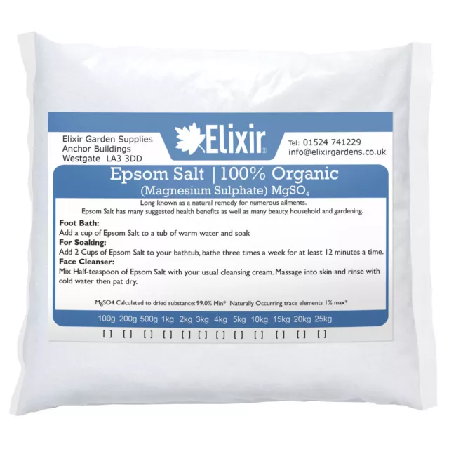 1kg EPSOM SALTS PURE 100% FCC FOOD ORGANIC GRADE (MAGNESIUM SULPHATE)