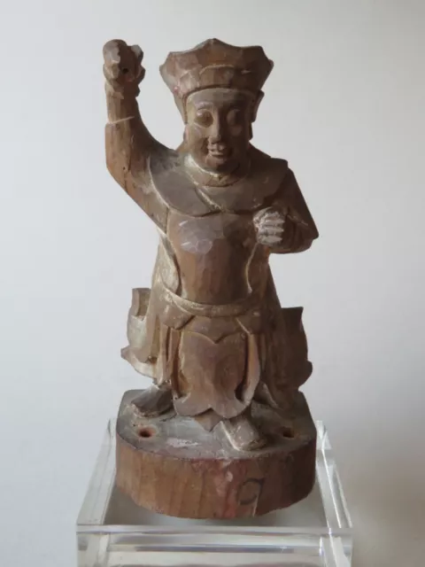 Chinese Carved Wood Figure With Crown ----- Ming To Early Qing Dynasty