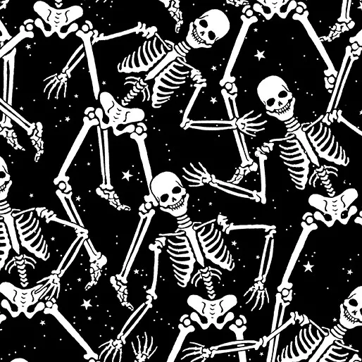 Halloween Spirit Skeleton Crew Black By Benartex Glow In The Dark Fabric Bthy
