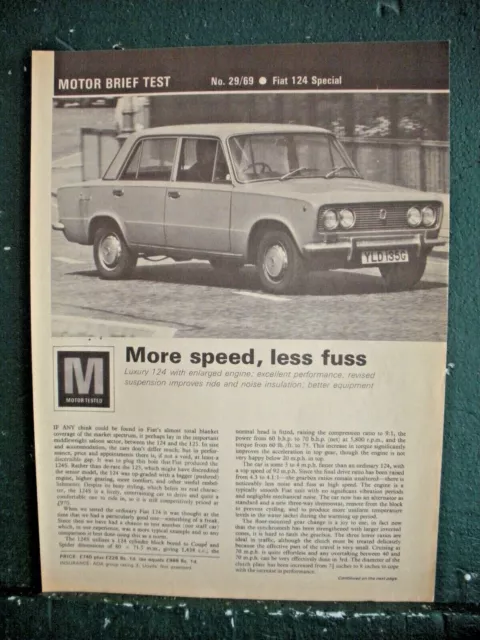 Fiat 124 Special YLD135G 1968 3 sides Road Test article 92 mph 0 -60 13.8 secs