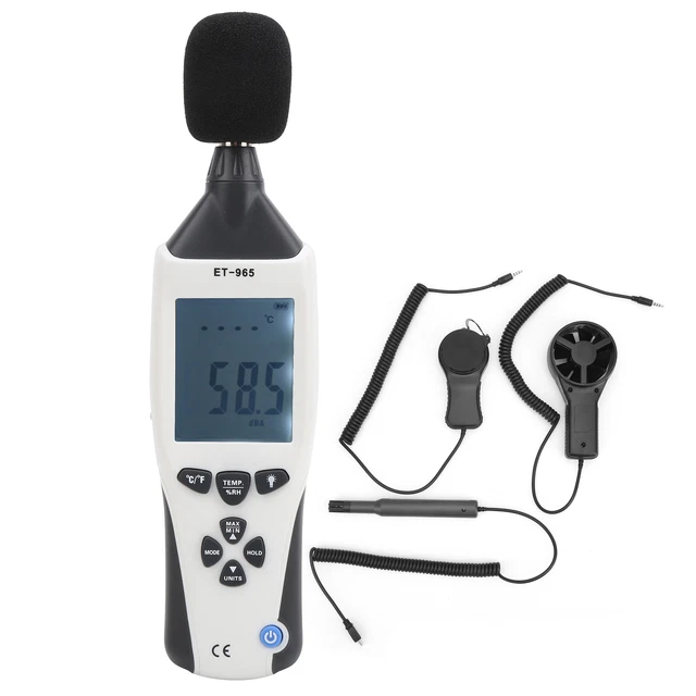 Environment Meter LCD Temperature Humidity Sound Level Light Wind Speed Tester♡