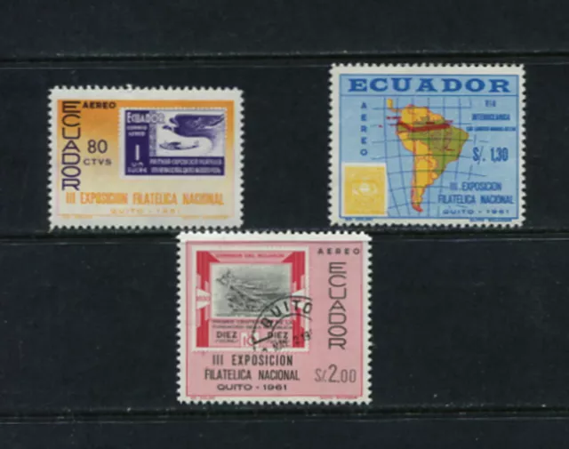 F623 Ecuador 1961 Briefmarken auf Landkarten Ausstellung Luftfahrt 3v. MNH
