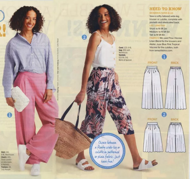 WIDE LEG TROUSERS or CULOTTES Prima Sewing Pattern 6 8 10 12 14 16 18 20 22 24