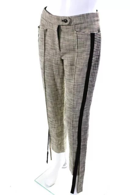 Hellessy Womens Houndstooth Ribbon Ankle Slim Tailored Pants Tan Black Size 2 2