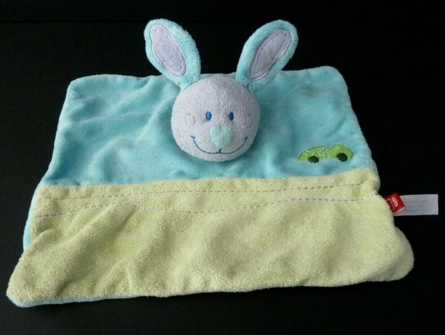 *. Doudou Plat Tex Baby Lapin Vert Bleu Gris Voiture Auto Carre - Tbe