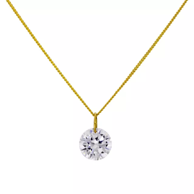 9ct Gold & Large Clear CZ Crystal Necklace 16 - 20 Inches