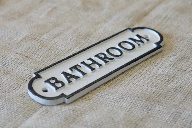 CAST IRON BATHROOM Sign Style Cast Iron Door Restroom Lavatory Black & White 3