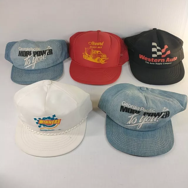 Vintage Lot of 5 Snapback Trucker Hats Advertising Foam Cloth Denim Mesh Caps