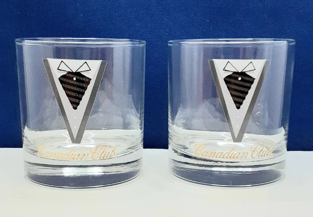 Canadian Club Whiskey Glasses Set Of 2 Tuxedo Logo Rocks,Tumbler,Low Ball.