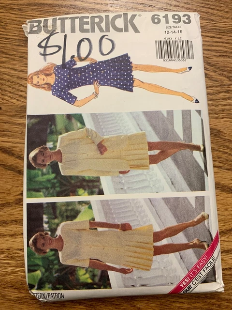 UNCUT Vintage Butterick Sewing Pattern 6193; Misses Jacket & Dress Size 12/14/16