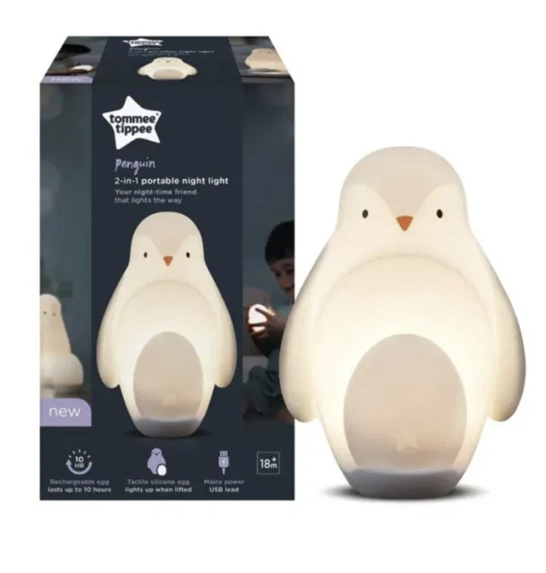 Luz nocturna portátil regulable recargable Tommee Tippee Penguin 2 en 1 NUEVO