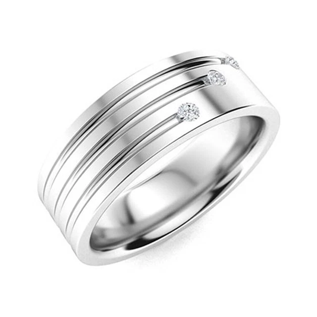 Solide 950 Platine Rond Coupe 0.09 Carat Véritable Diamant Homme Alliance 6 MM