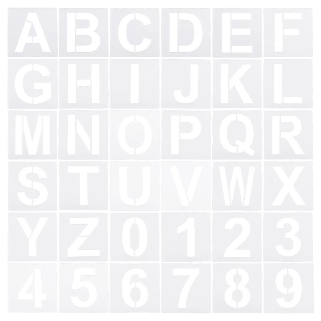 Paquete de 4"" 36 Letras Números Plantillas 5"" Ancho para Pintura Blanco