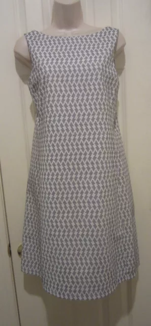 THEORY Women Shift Dress Cotton Blend Textured Blue White Sleeveless Lined Sz 10