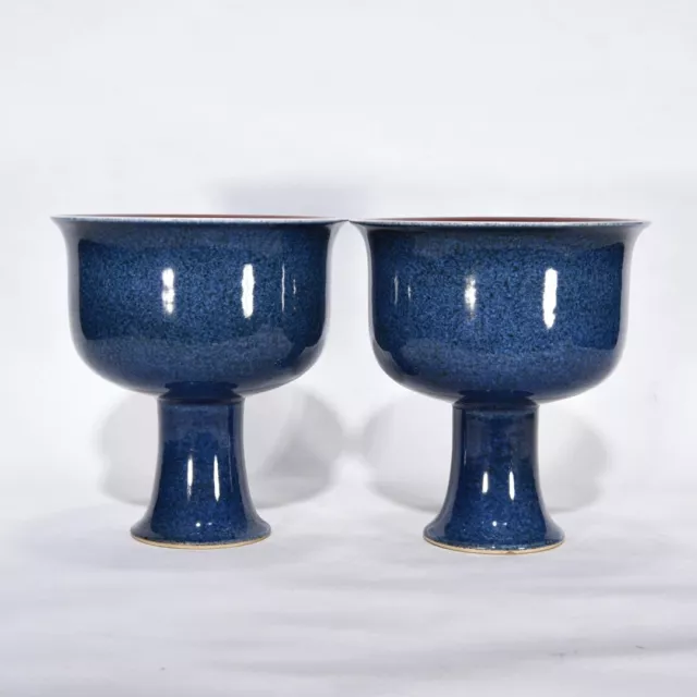 6.7" China Porcelain ming dynasty xuande mark A pair Blue glaze High foot Bowl