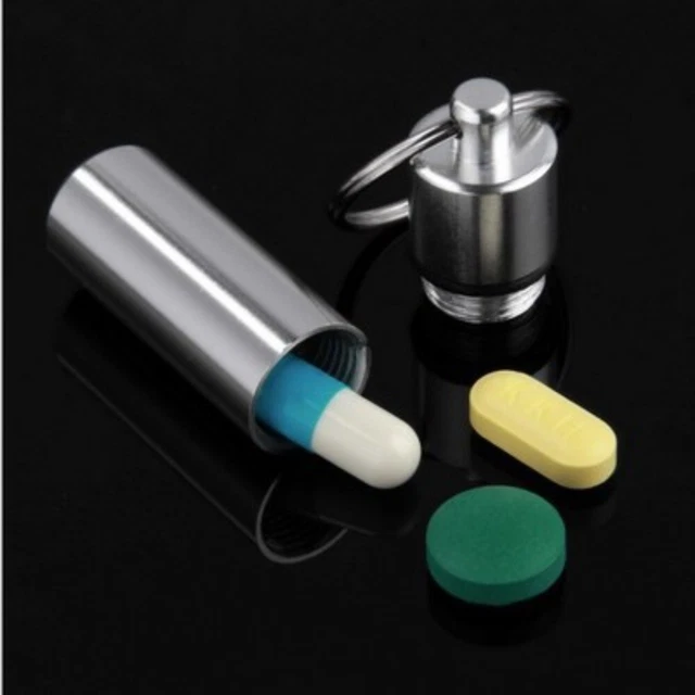 Container Medicine Keyring Bottle Money Safe Pill Box Keychain Case Holder