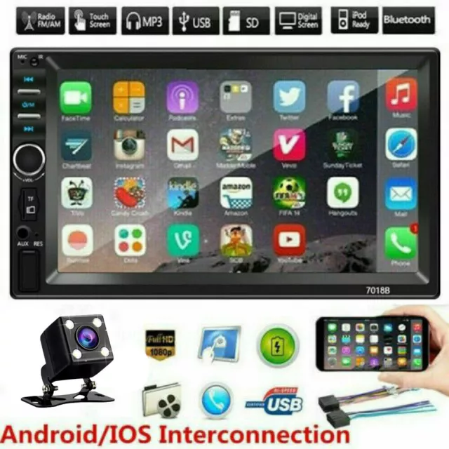 7" Double 2 DIN Car MP5 Player Bluetooth Touch Screen Stereo Radio w/ Camera