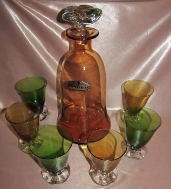 Service à apéritif Porto carafe et 6 verres de couleur Portieux