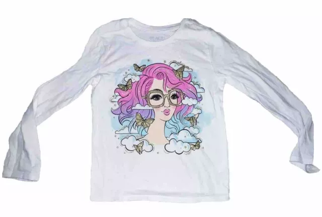 The Children's Place Girl's White Long Sleeve Girl Graphic T-Shirt Size S 5/6