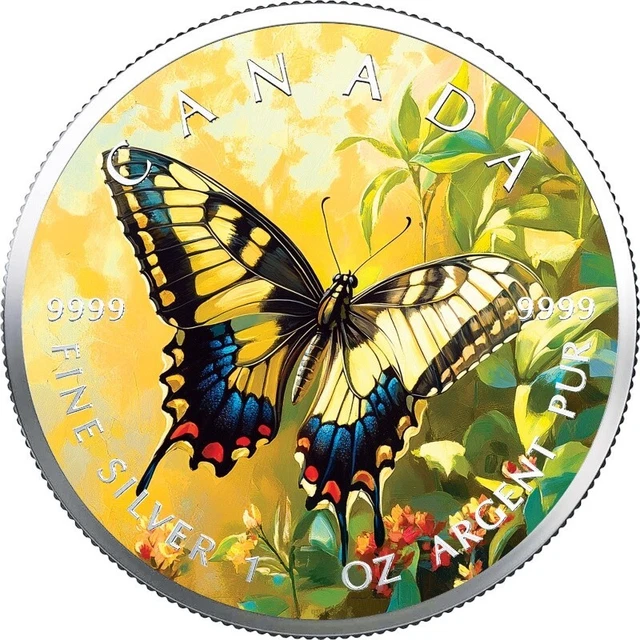 2025 CANADA FARBM NZE Swallowtail Butterfly 1 OZ SILBER 9999 COLOR 2025 Canada Farbmunze Swallowtail Butterfly 1 OZ.webp