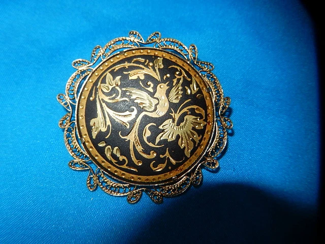 Broche fleur en émail ART vintage : filigrane doré, années 40-70 - France