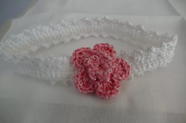 Handmade * Stirnband * Baby *Mädchen * Taufe * rosa weiß * Kopfschmuck *