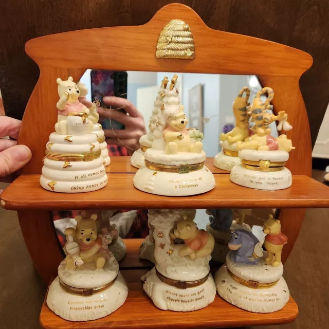 Winnie The Pooh Lenox Treasures Trinket Box Collection Set+ Display Shelf Disney