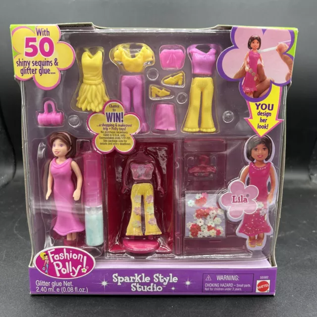 2002 Polly Pocket Mattel #55582 LILA SPARK STYLE STUDIO 50 shiny sequins glitter